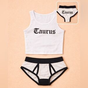 Horoscopez Taurus Sleepwear Set White Ribbed Crop Tank & Briefs Zodiac Lounge